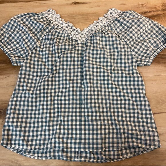 Madewell Top Womens XXS Embroidered Linen-Blend Swing Top in Gingham Check - Picture 3 of 9